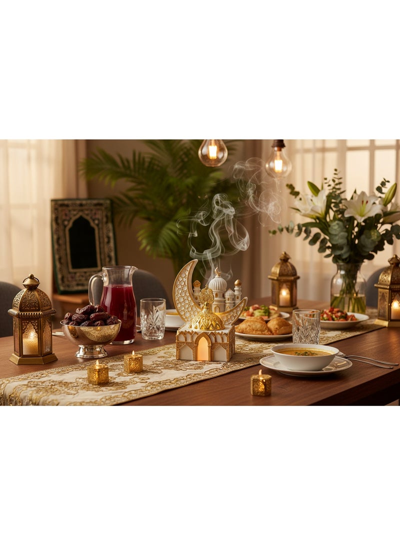 أي كي دي سي مبخرة رمضان كريم الفاخرة من AKDC - سيراميك بلمسات ذهبية 18 سم - Image 2